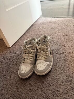 Jordan High-Top Sneakers in White and Light Gray